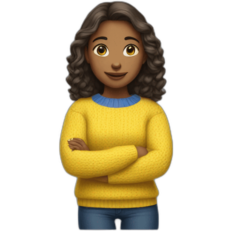 Girl in blue and yellow sweater emoji