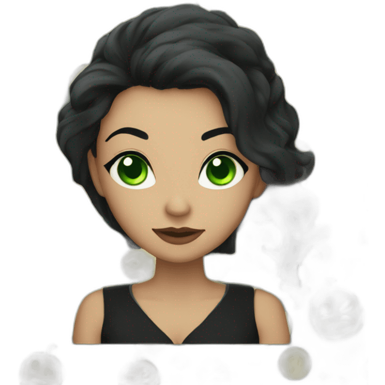 Witch with green eyes and black wavy hair emoji