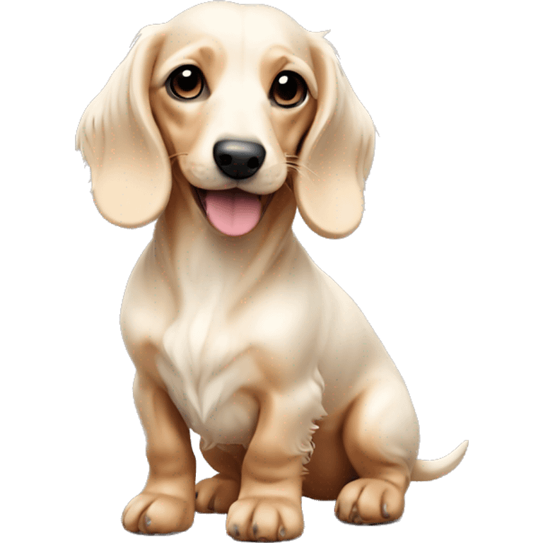 mini long-haired puppy dachshund cream white colors full body side emoji