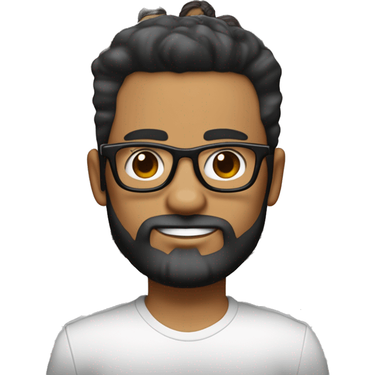 Hombre 30 años calvo piel blanca y barba marron no muy grande, chica 30 años piel blanca pelo negro hasta los hombros un poco alborotado con gafas y una perro raza yokshie pelo negro con mucho volumen y el pelo de la cabeza y patas marron emoji