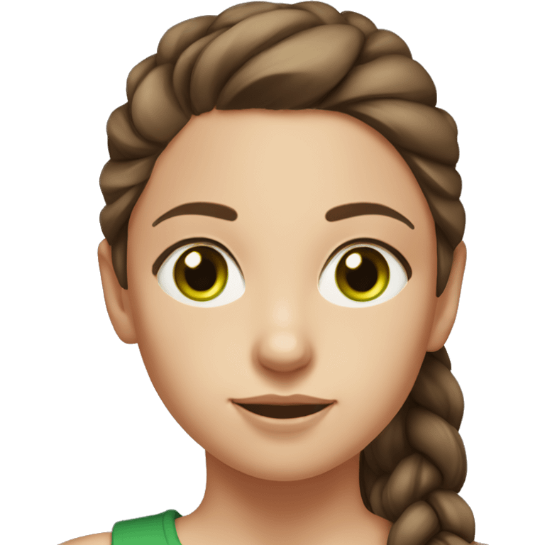 realistic portrait of girl, brown hair in a ponytail, sporty figure, sunkissed Skin, Green eyes emoji