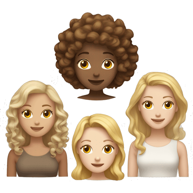 tan woman with curly hair, pale woman with blonde straight hair, pale woman with red straight hair, pale woman with dark brown straight hair, pale woman with light brown wavy hair emoji