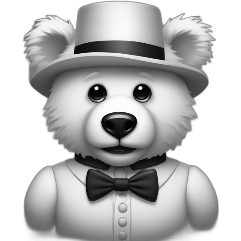 Scary Bear with bowtie, creepy, black and white, rubber hose style emoji