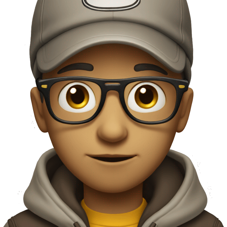 quiet kid with  fake smile and cap and glasses on emoji