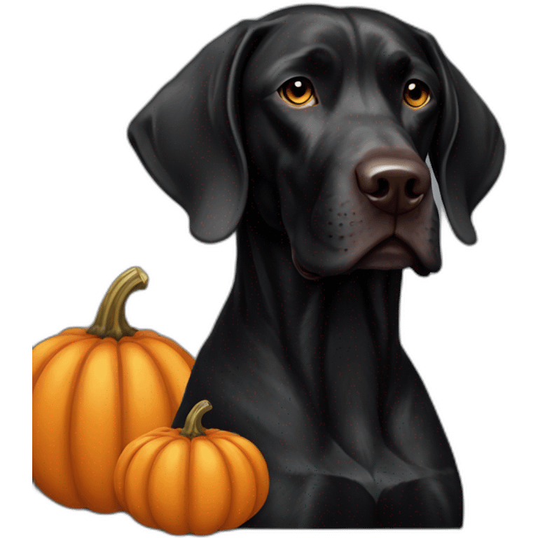 all black german short haired pointer with a pumpkin emoji