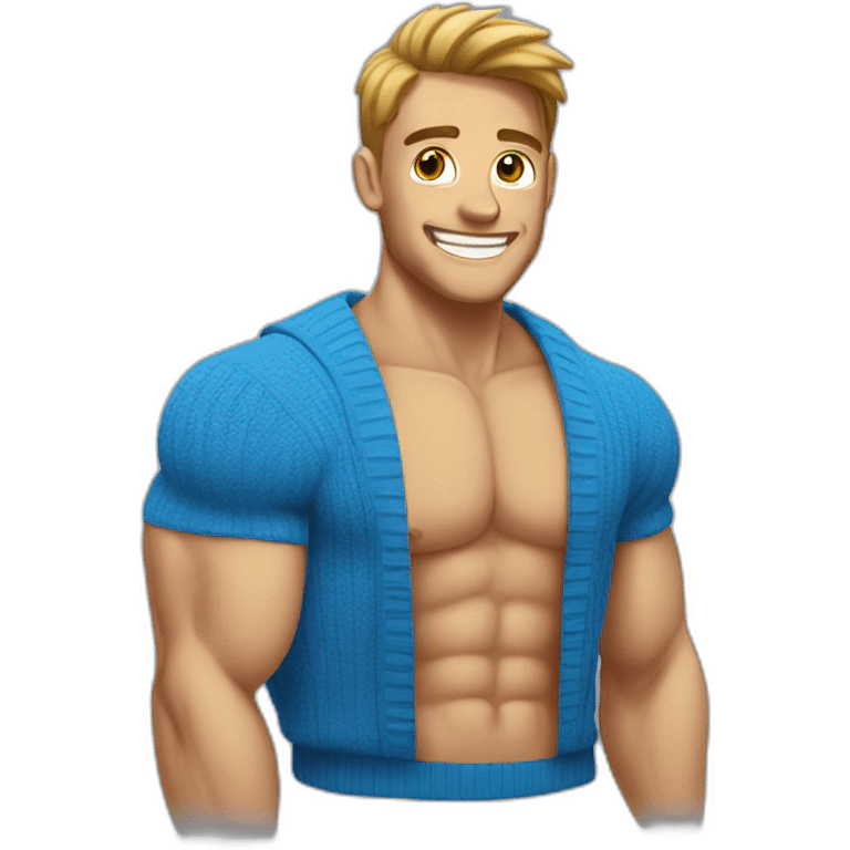 blue sweater with smiling guy workout in gym emoji