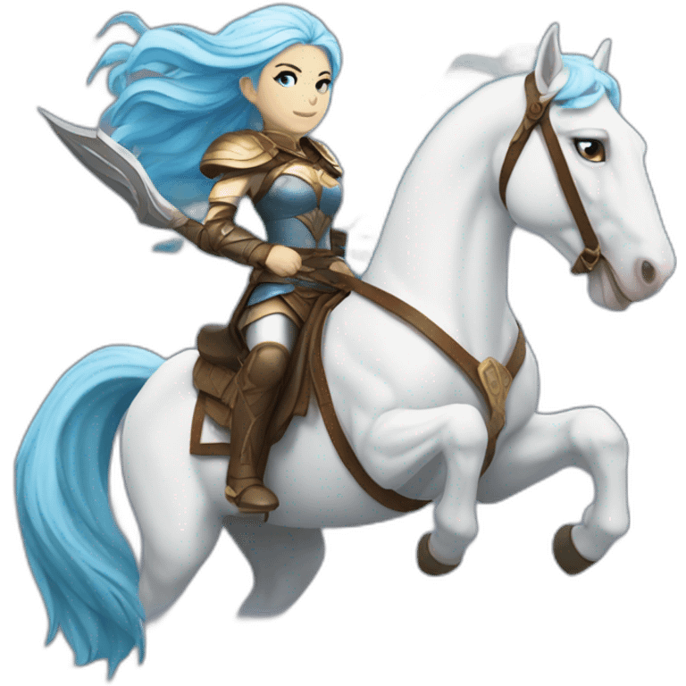 Blue haired white skin Valkyrie riding white horse emoji