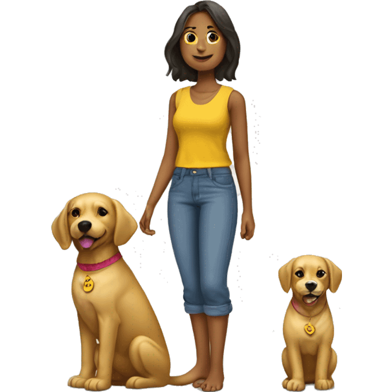 Perro Golden con mujer joven en pantalones emoji