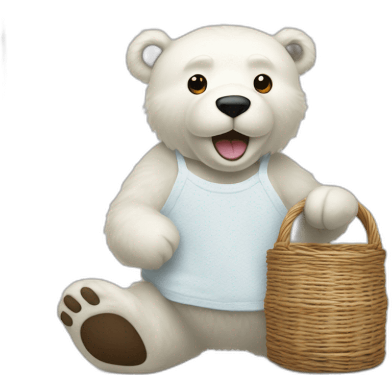 Un ours blanc, full body qui repasse du linge avec un fer à repasser emoji