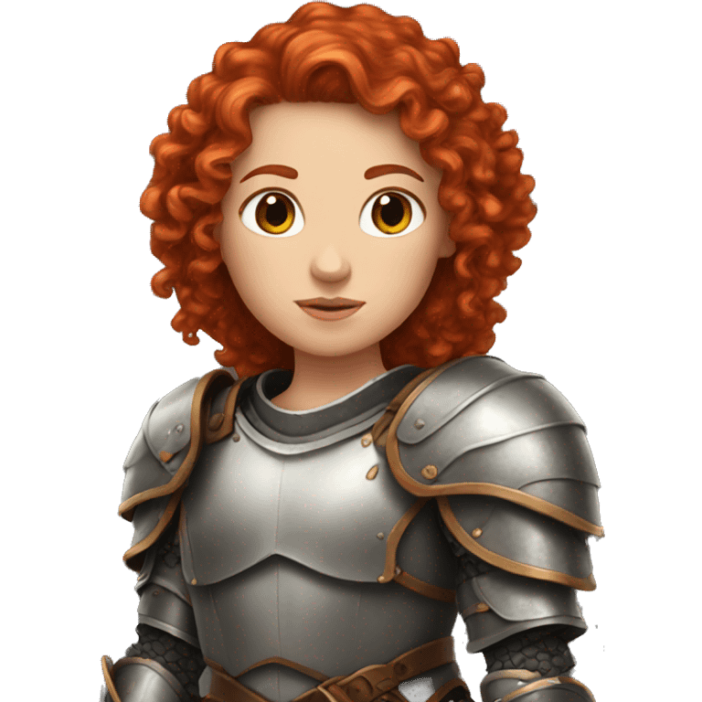 a white girl with long red curly hair, wearing a armor  emoji