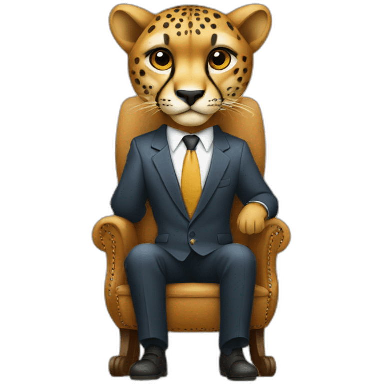 A cheetah wearing a suit looking straight while sitting in a chair emoji