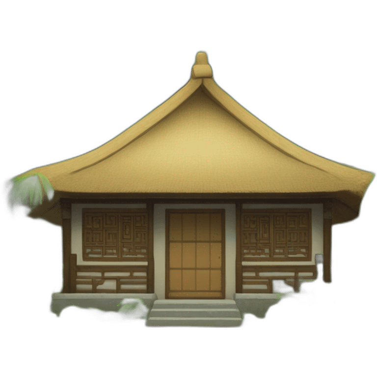 the front facade of a Chinese-style hut with a thatched roof emoji