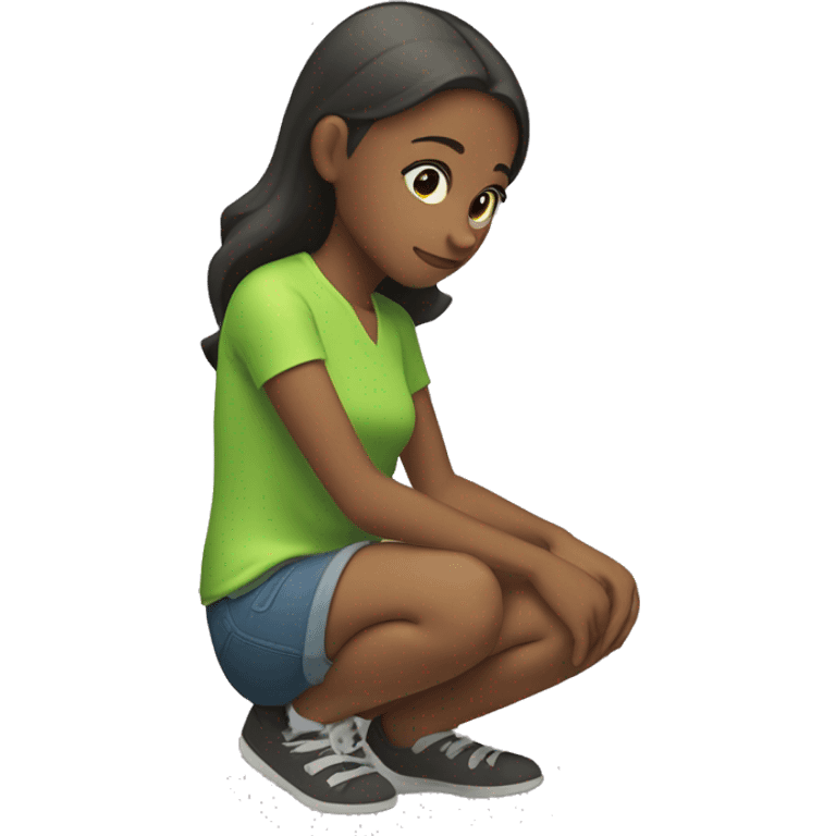 Girl kneeling wearing a lime green shirt  emoji