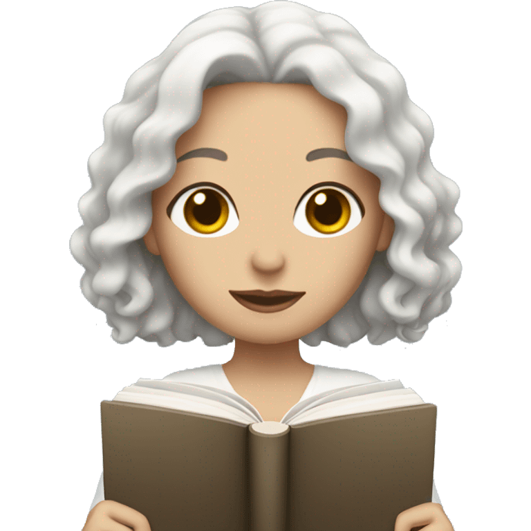 White woman with Black wavy hair holding a book emoji