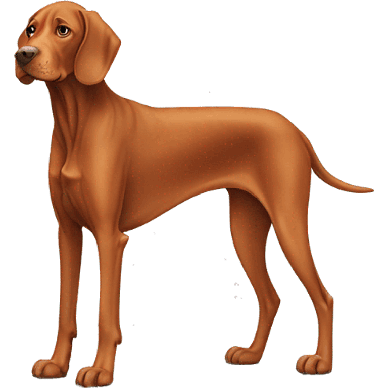 Aging Vizsla dog. Standing. Long ears. Long legs emoji