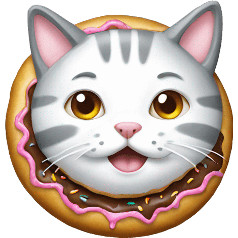 grey-white cat eats donut emoji