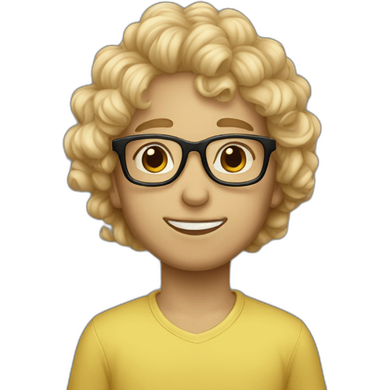 boy with curly blonde hair and glasses kissing emoji