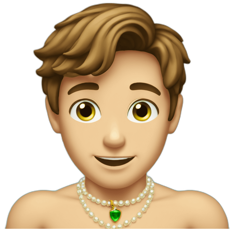 Posh-muscle-boy-brown-hair-green-eyes-pearl-necklace-in-golden-bathtub emoji