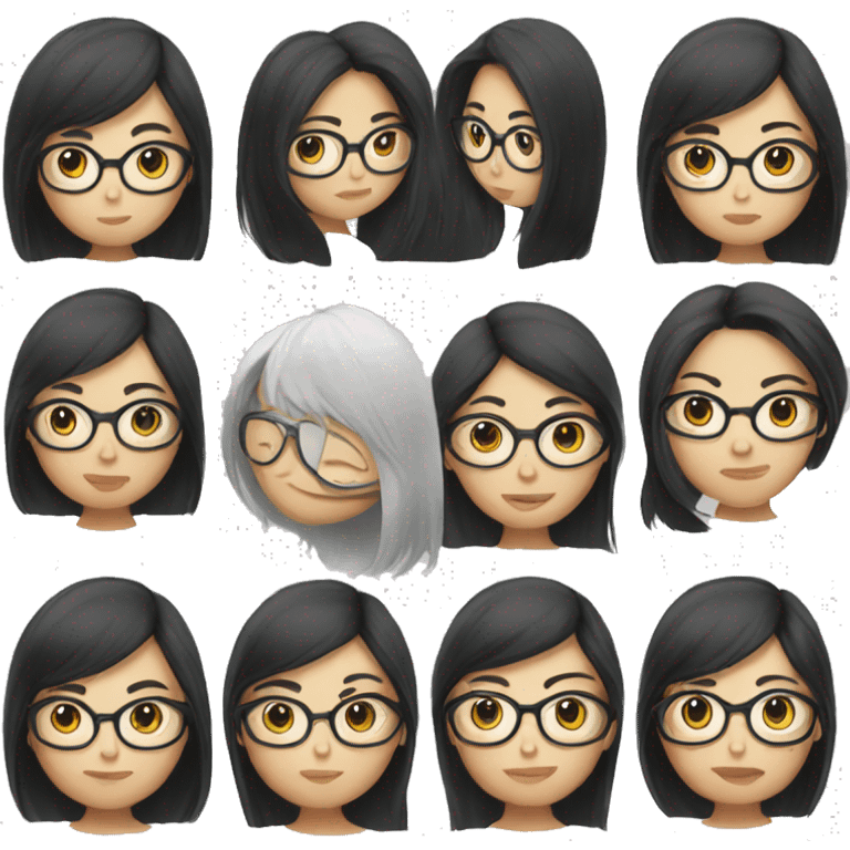 female, asian long black hair, eyeglass emoji