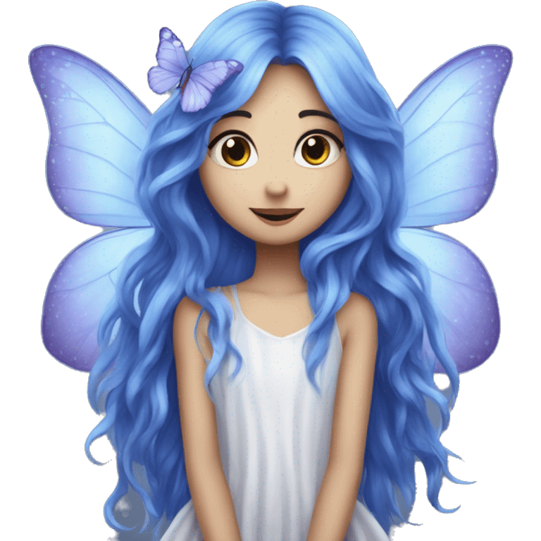 Beautiful, cornflower, fairy, blue, silver, purple, long hair, big butterfly wings emoji