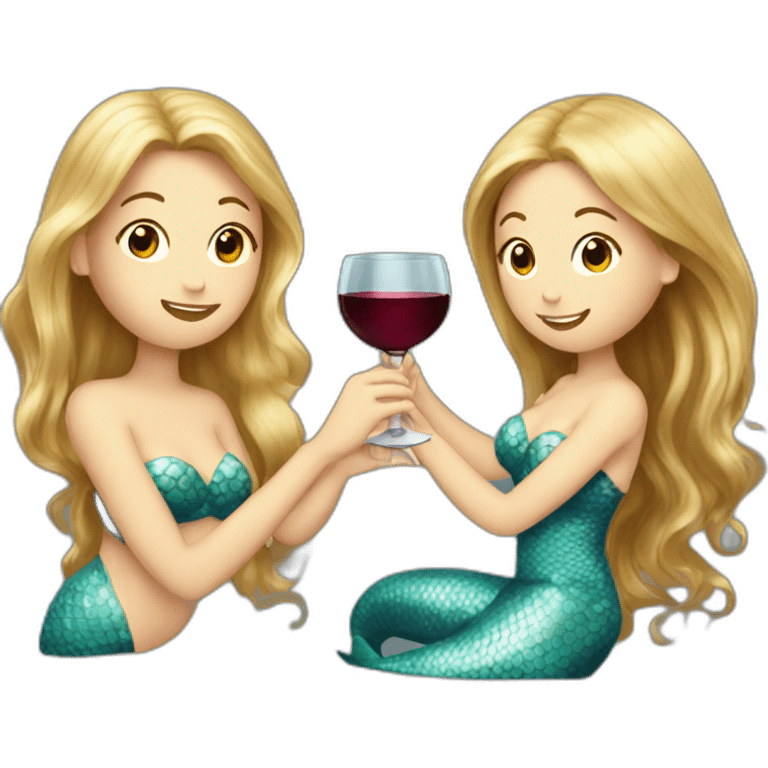 1 blond mermaid and 2 brown hair mermaids drinking wine emoji