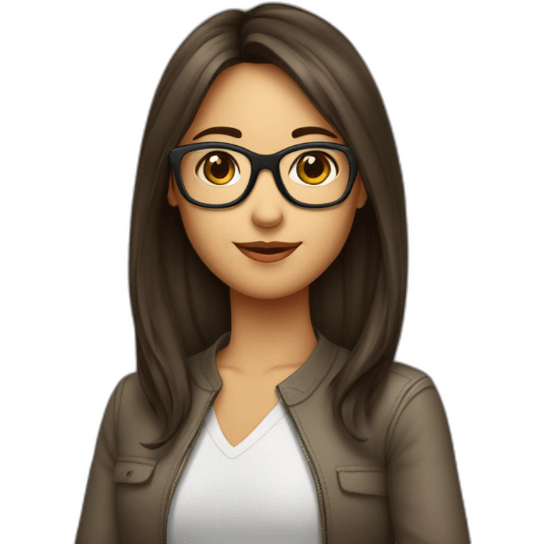 Fille brune au carré long avec des lunettes emoji