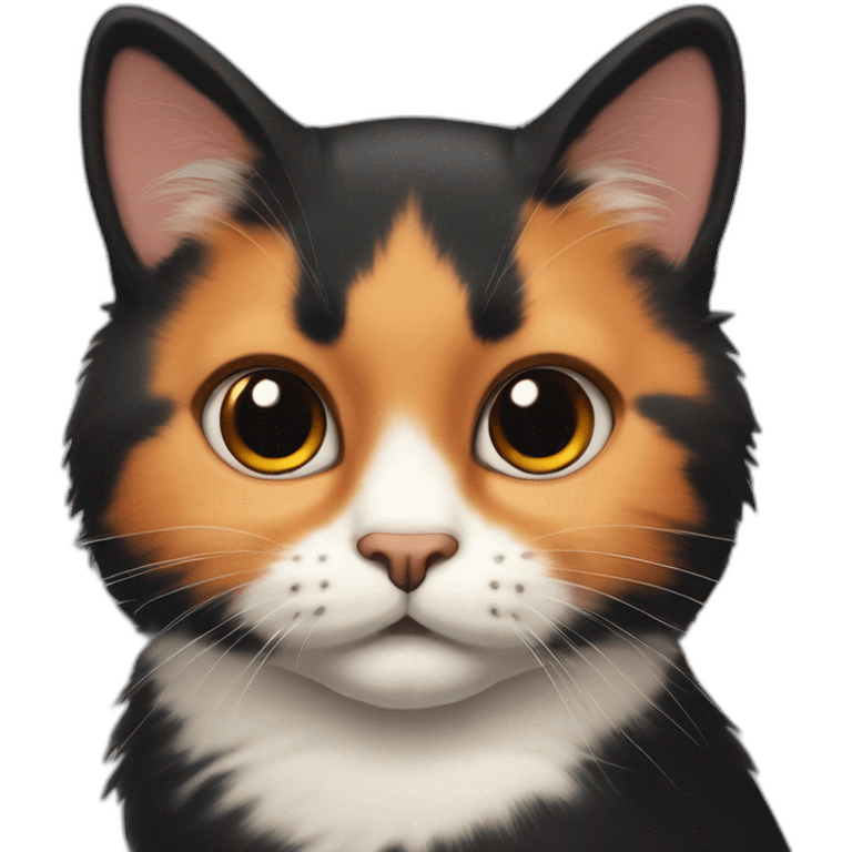 cute calico cat face with a round face and chubby cheeks, black fur on left side and orange fur on right side emoji