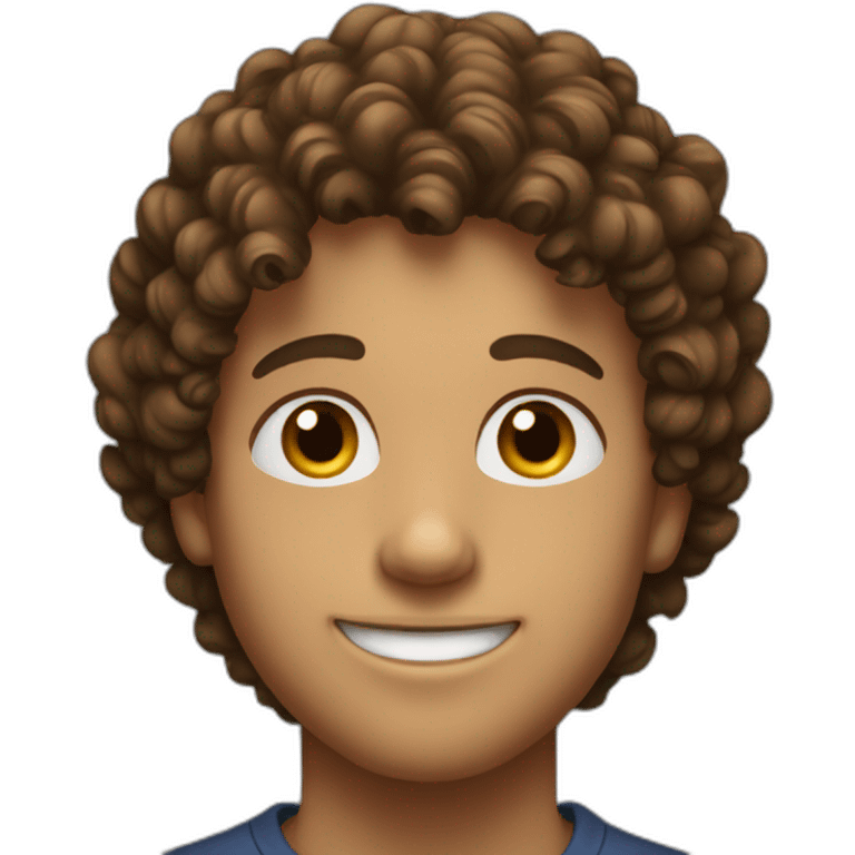 Young man with brun curly hair smiling emoji