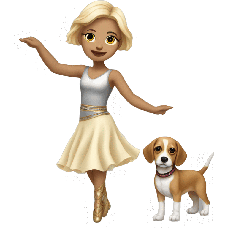 light-skinned and fair-haired dancer with a beagle puppy emoji