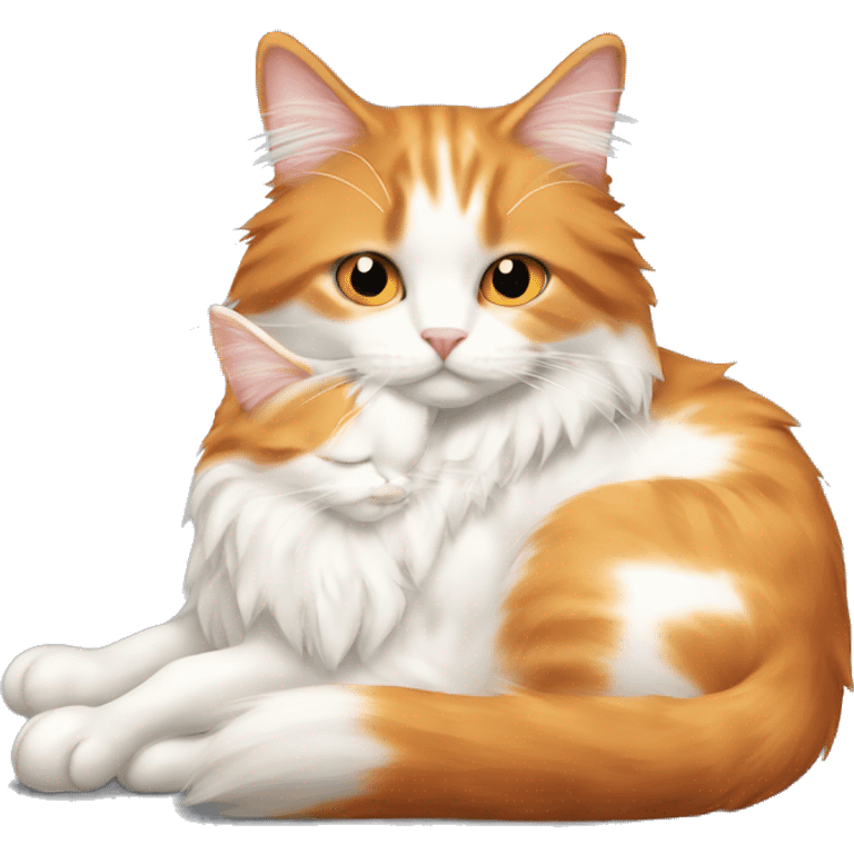 Long haired orange and white cat cuddling emoji