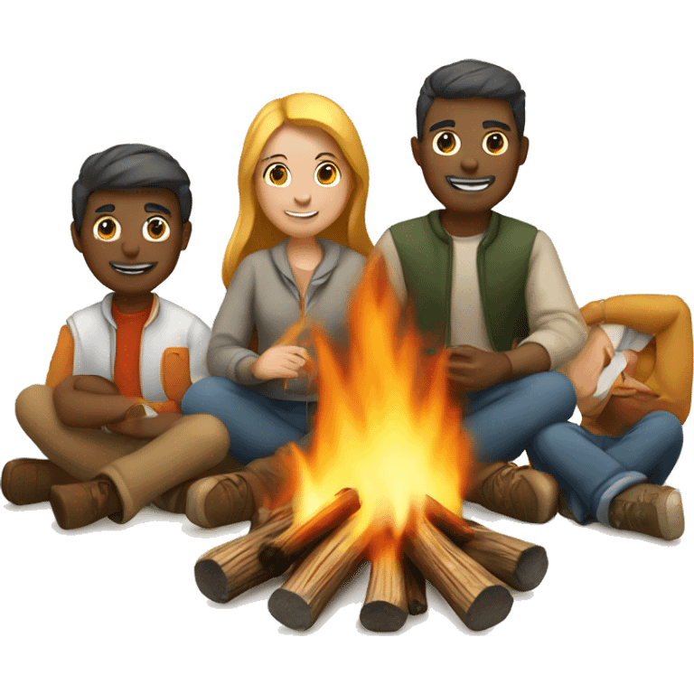 campfire with 3 white people around it emoji