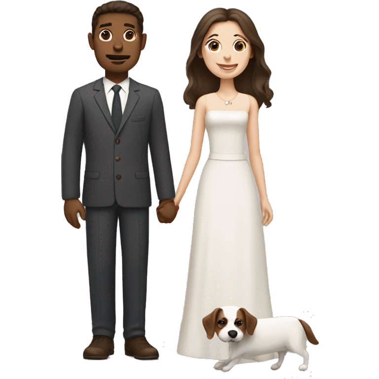 Brunette husband and wife with small white and brown dog emoji