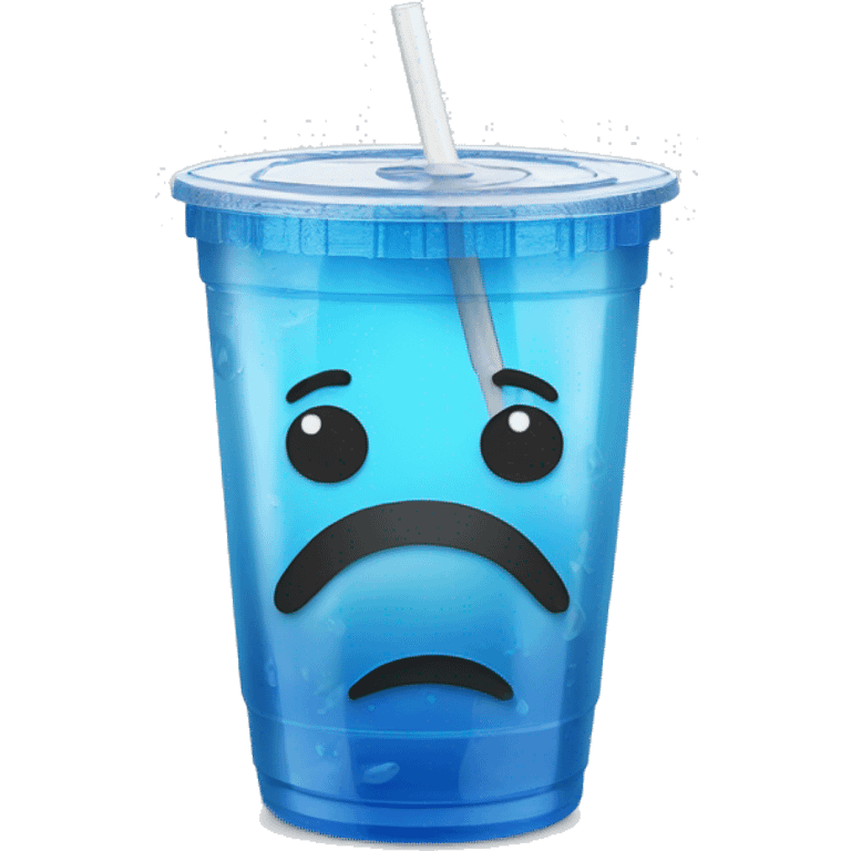 Realistic plastic cup and lid with blue soda and large ice cubes inside and straw through the top of the lid. emoji