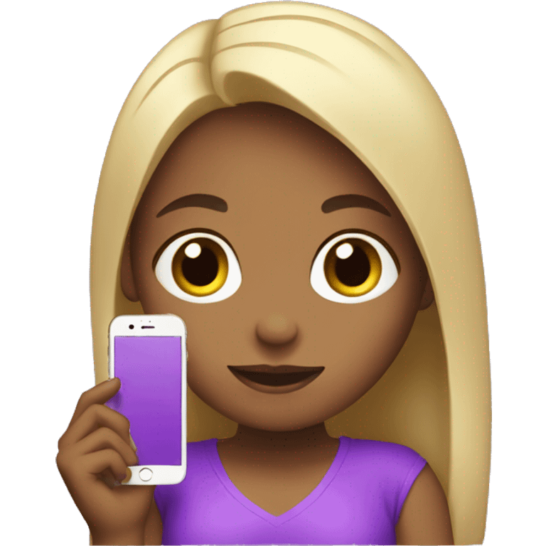 Girl holding an iphone 16 color purple emoji