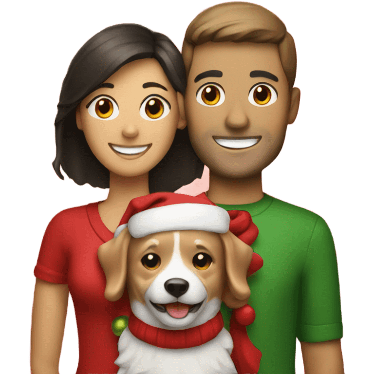 smiling couple with dog christmas emoji