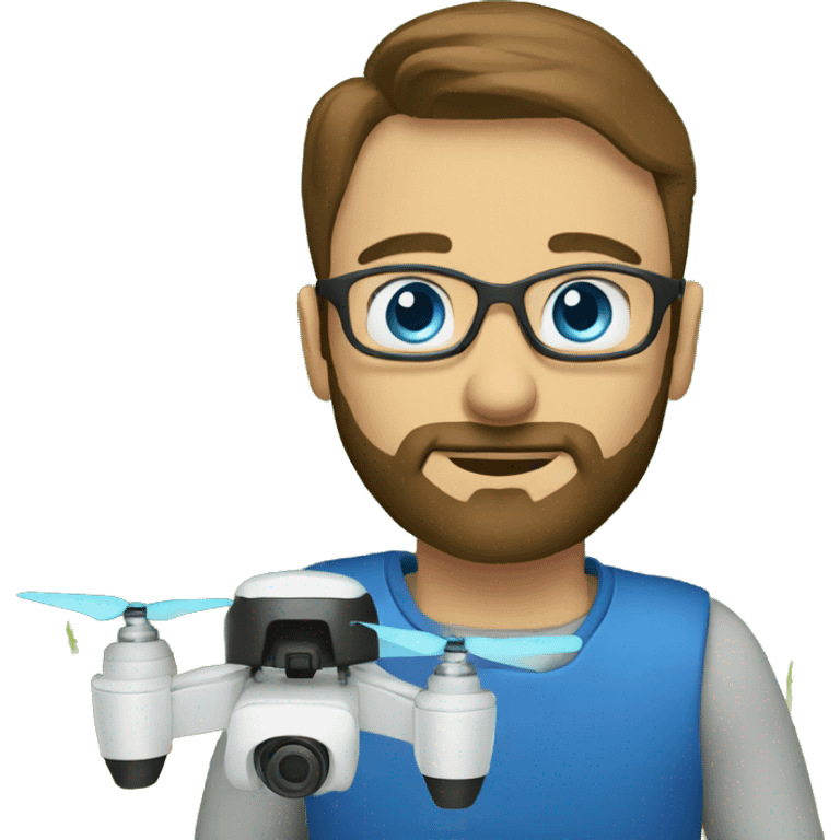 Man with blue eyes and beard flying a drone in a field emoji