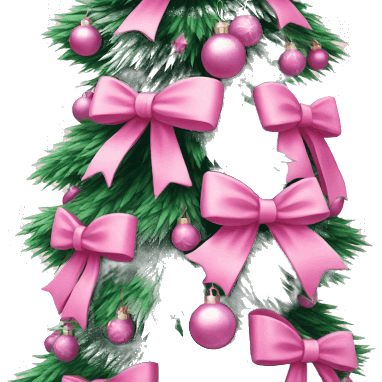 flocked christmas tree decorated in pink bows emoji