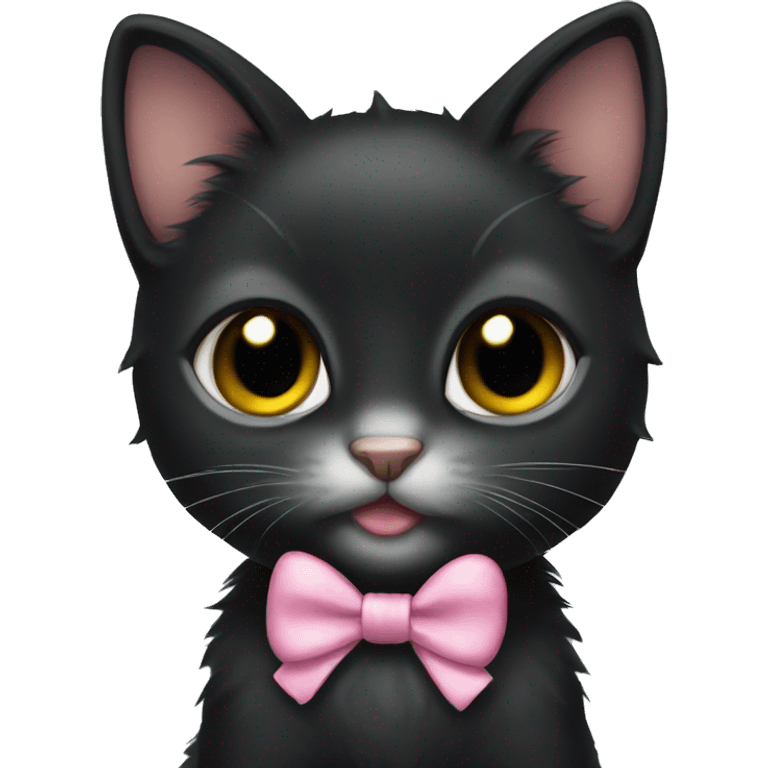 Cute black kitten with bow emoji