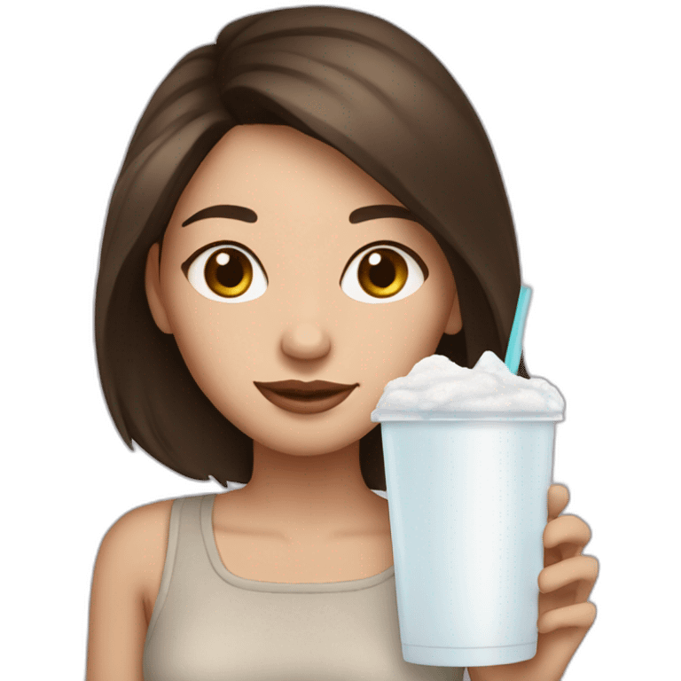 girl brunette with ice-latte and ipad emoji