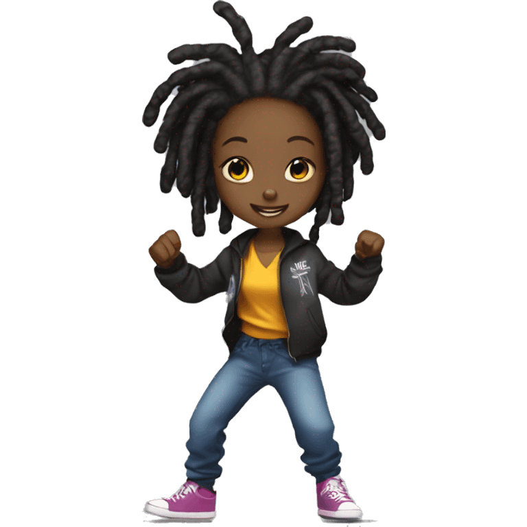 BLACK GIRL WITH DREADS DANCING dressed in bboy gear doing hip hop moves emoji