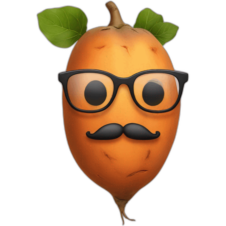 sweet potato with glasses and a beard emoji