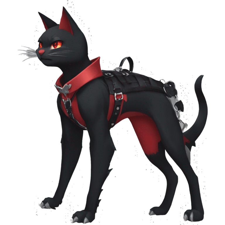 cool edgy elegant beautiful black punk red fantasy nargacuga-bat-cat-Fakemon collar harness full body emoji