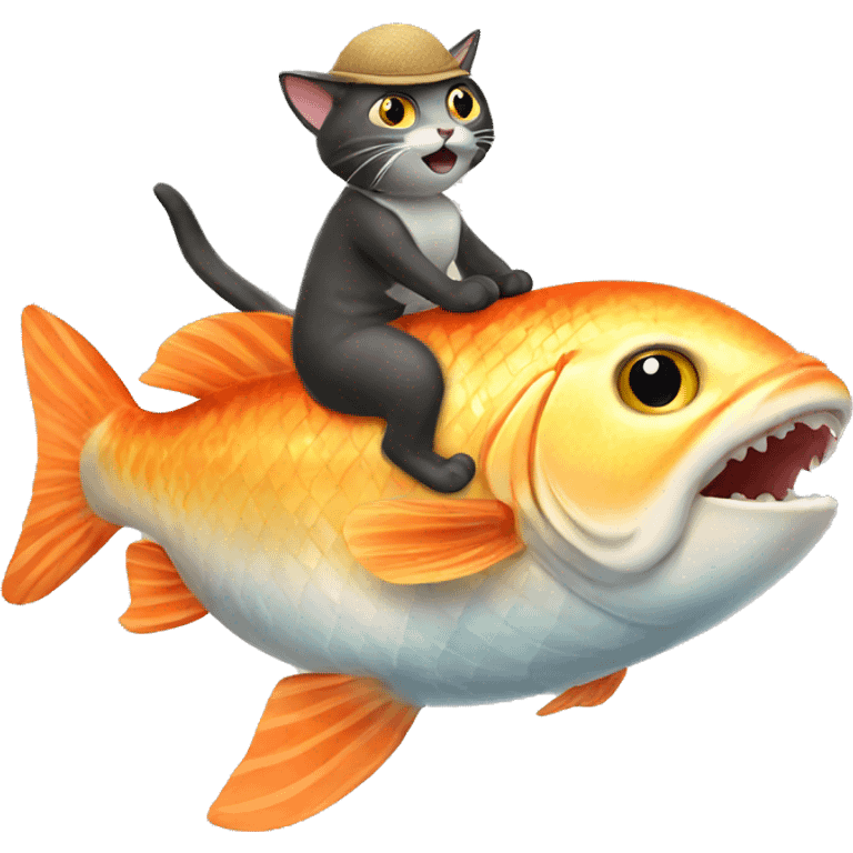 Cat riding a fish emoji