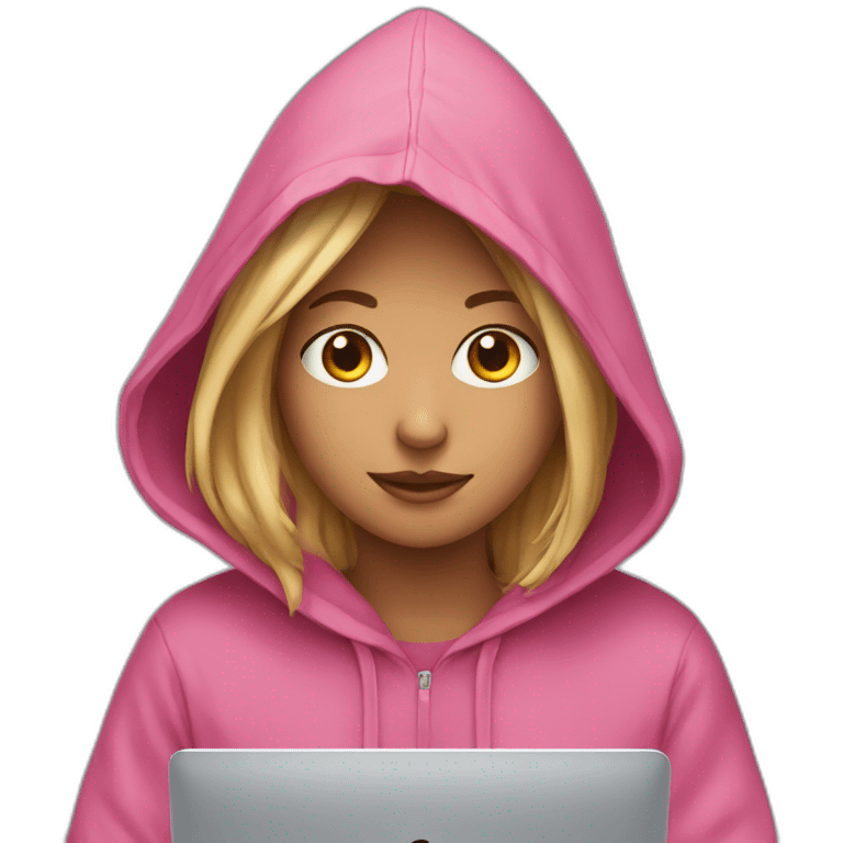 Young girl with a hood behind his computer emoji