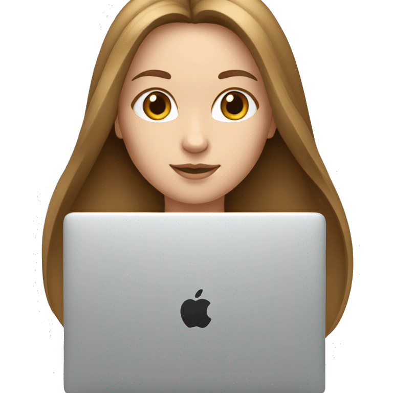 white girl with brown straight long hair and apple laptop emoji