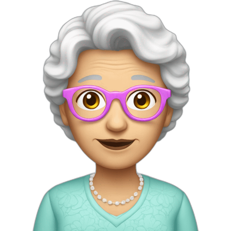 abuela teñida de pelo largo azul lentes rosa  emoji