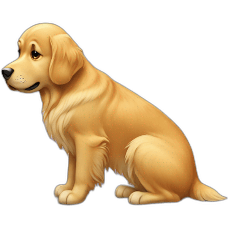 Dopey golden retriever writing code emoji