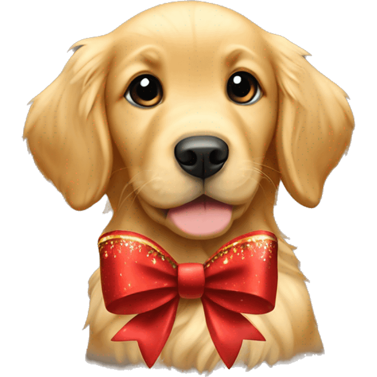 golden retriever puppy wearing a Christmas bow  emoji