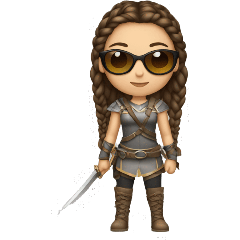 Girl warrior with French braids, brown hair and sunglasses emoji