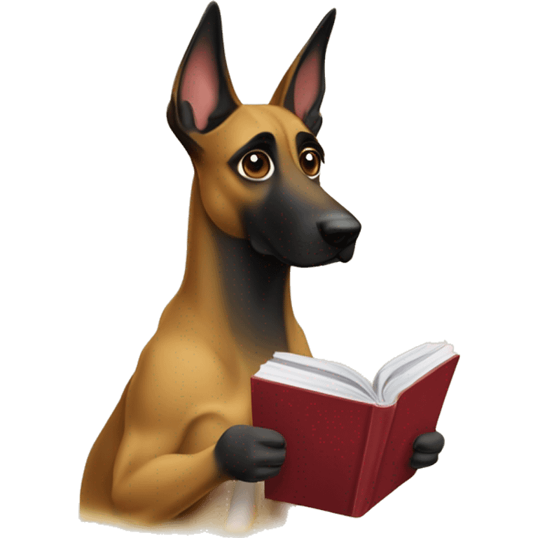 malinois prends des notes avec un livre emoji